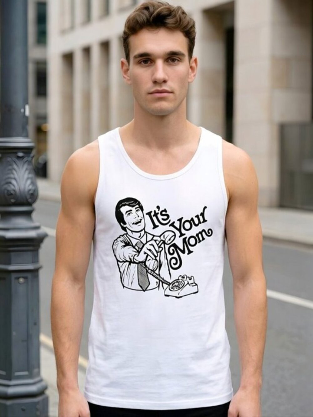 Hot Topic Its Your Mom Retro Telephone Line Art Vest Muscle Sleeveless Tank Sz L